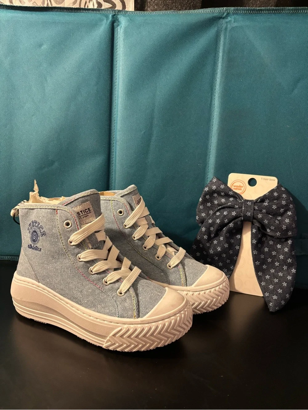 Justice Light Blue High-Top Sneakers with Cream Soles